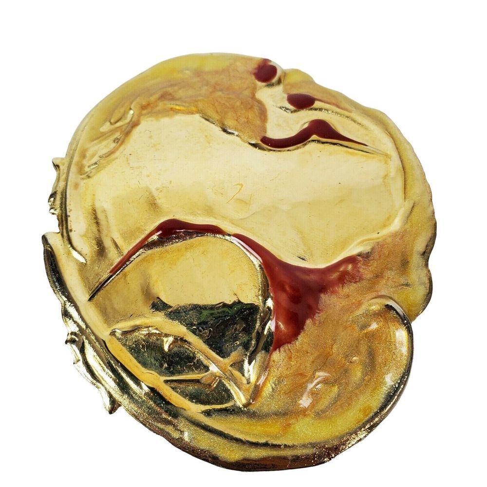 Vintage Charmant Belt Buckle Enamel Gold‎ Red Crane Birds Japan
